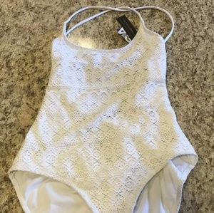 Garage White 1pc Crochet Swimsuit Size Large